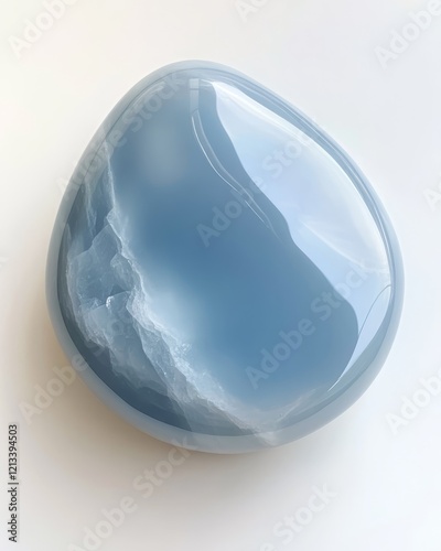 Smooth pale blue chalcedony evoking calmness in realistic raw style