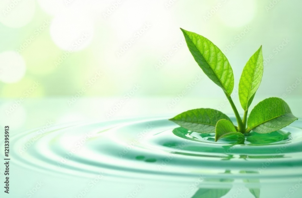 Green leaves on water surface. Beautiful water ripple background for product presentation. Copy space Green leaves on water surface. Beautiful water ripple background for product presentation. Copy space