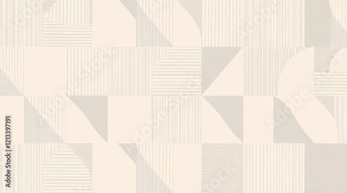 A minimalist seamless pattern composed of geometric shapes in muted tones of gray and beige, showcasing a subtle texture and clean lines, repeated in a grid-like formation.