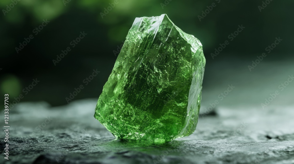 Obraz premium Moldavite with irregular cut capturing extraterrestrial mystery green color palette