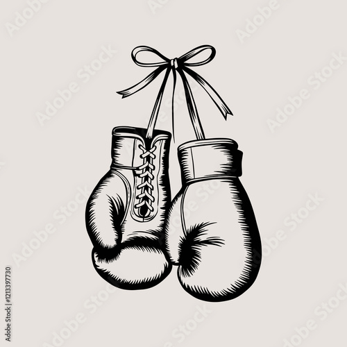 Vintage Boxing Gloves with Ribbon Illustration