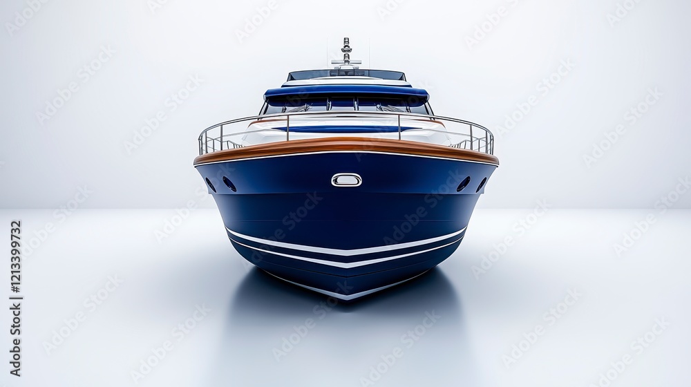 Elegant luxury yacht facing forward in a minimalist studio setting with soft lighting Elegant luxury yacht facing forward in a minimalist studio setting with soft lighting