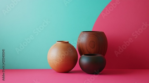 Minimalist wooden spheres on a colorful backdrop photo