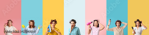 Set of different women in h...