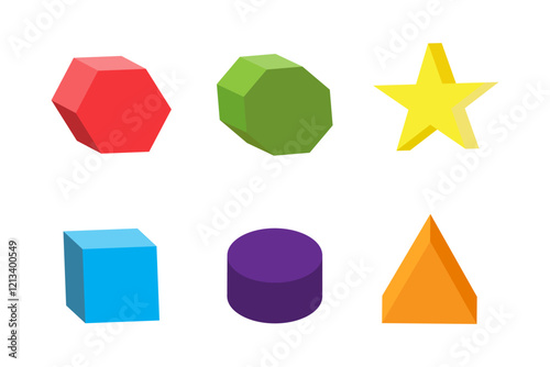 Free Download Colorful 3D shapes. Geometric polygon set. Star cube cylinder triangle. Bright vector graphic. - GFXLoad