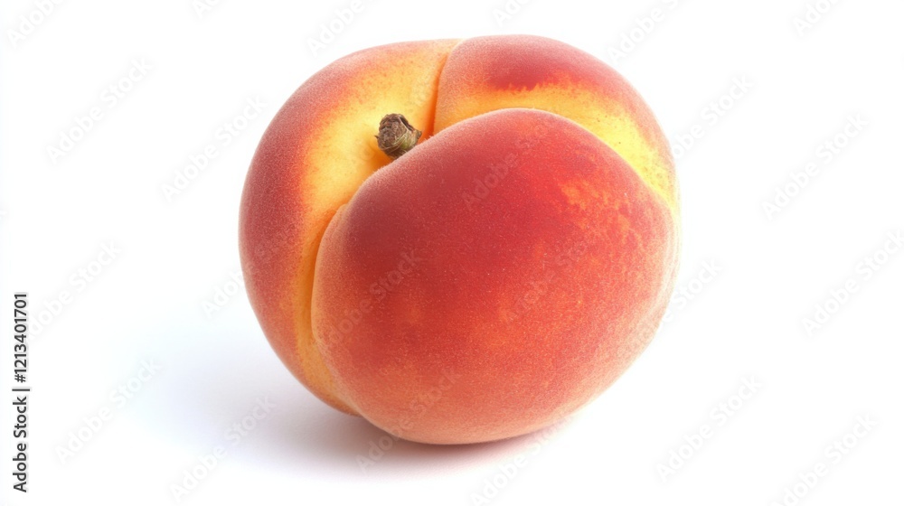 A ripe succulent peach with velvety skin, Its golden hue glowing under the soft light, Set against an isolated white background to highlight its natural sweetness A ripe succulent peach with velvety skin, Its golden hue glowing under the soft light, Set against an isolated white background to highlight its natural sweetness