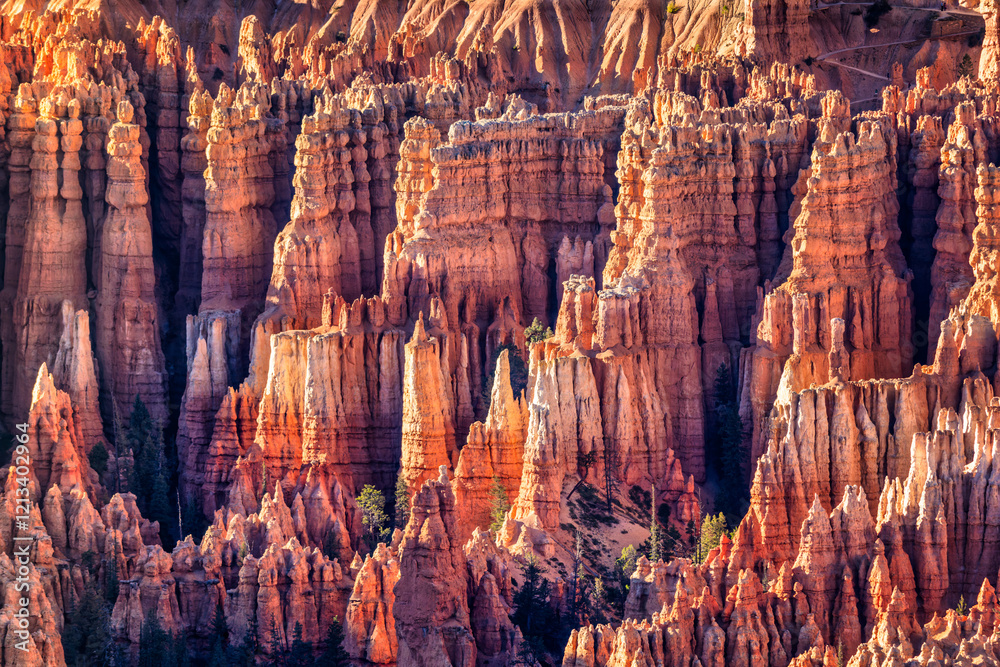Details of the Wall Street rock formations in Bryce Canyon National Park in Utah viewed from Bryce point