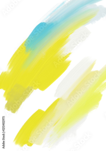 黄色のグラデーションと水色の勢いのあるかすれたあしらい油絵テクスチャー素材