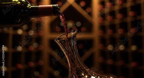 Red Wine Decanting:  Elegant Pour into Crystal Decanter