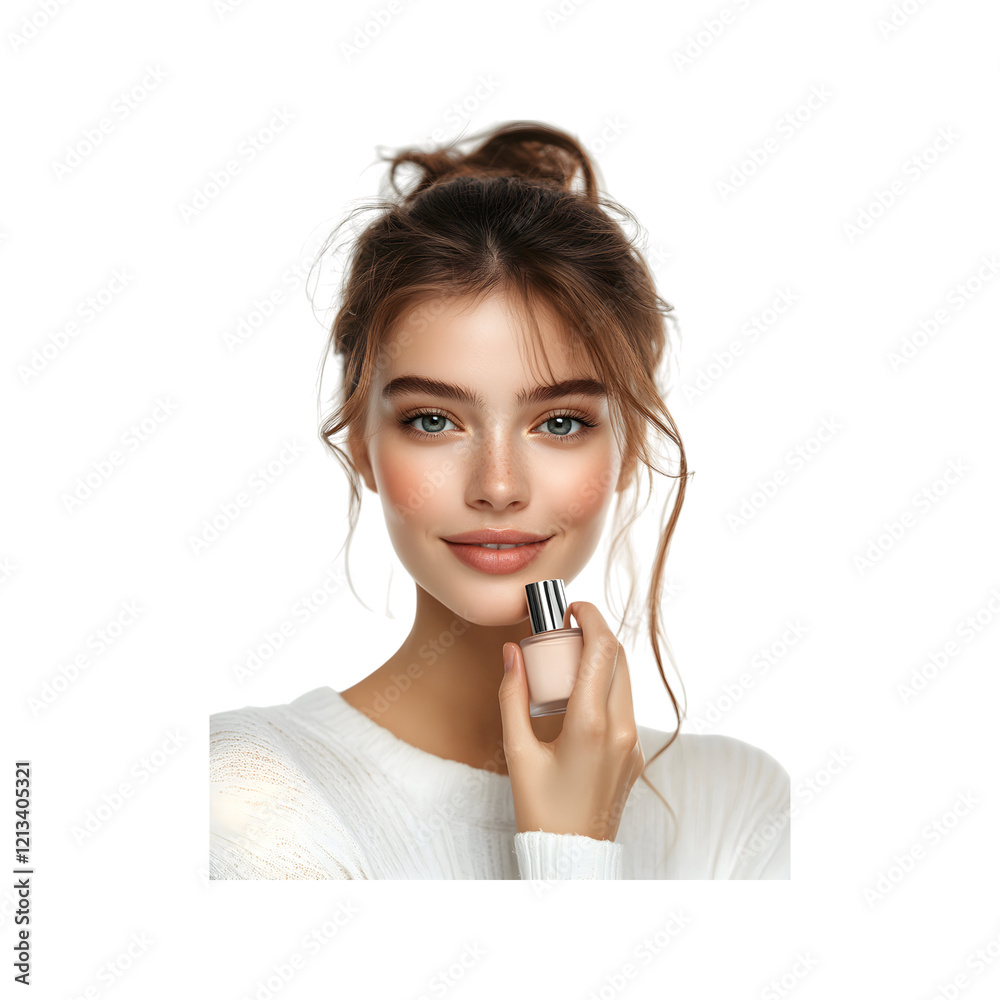 Woman in White Sweater with Black and White Hair Comb on transparent background
