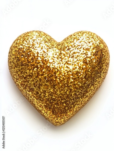 Gold Glitter Heart Decoration on White Background