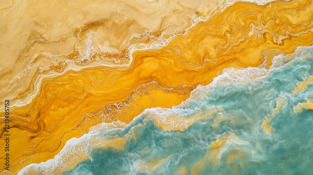 Aerial view of ocean waves meeting a golden sand beach. Aerial view of ocean waves meeting a golden sand beach.