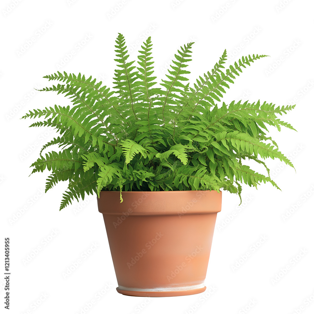 A potted fern with lush green fronds, cut out. Isolated on transparent or white background A potted fern with lush green fronds, cut out. Isolated on transparent or white background