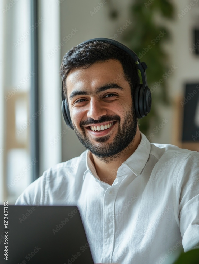 Fototapeta premium Smiling Professional with Headphones at Work