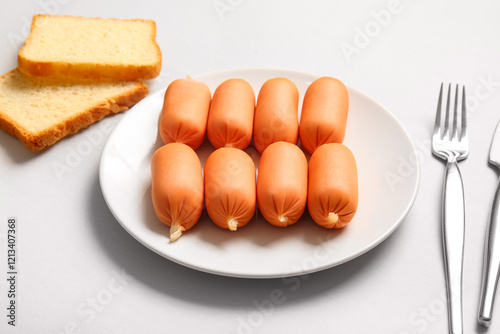 Plate of tasty boiled sausa...