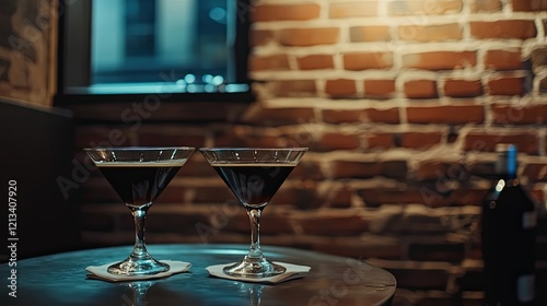Two Espresso Martinis on a Table in a Bar