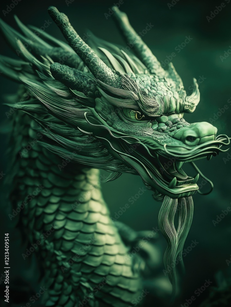 Majestic Green Dragon with Ornate Details Majestic Green Dragon with Ornate Details