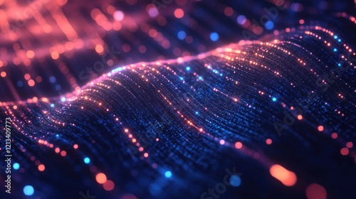 Wallpaper Mural Abstract Digital Wave: Glowing Neon Particles in Motion Torontodigital.ca