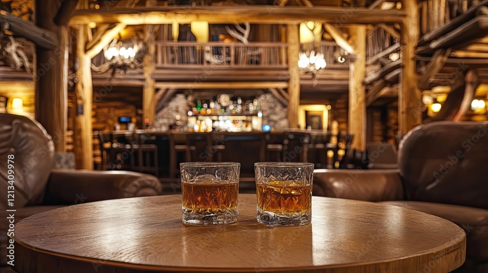 Two Glasses Of Whiskey On A Rustic Wooden Table Two Glasses Of Whiskey On A Rustic Wooden Table