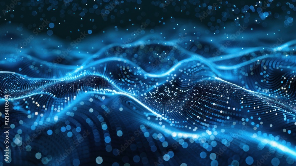 Wave banner background Digital technology particle texture, AI generated image