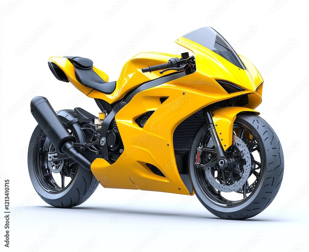 Fototapeta premium Yellow modern sports motorcycle isolated on white background, detailed vector illustration with high-resolution design.