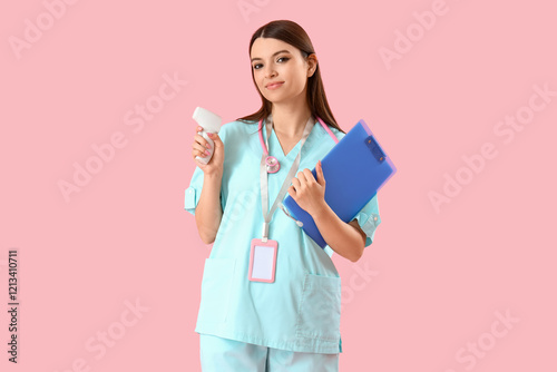 Female medical intern with ...