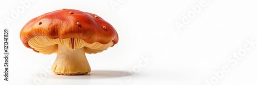 A vibrant red mushroom with a smooth cap and a sturdy stem, set against a plain background.