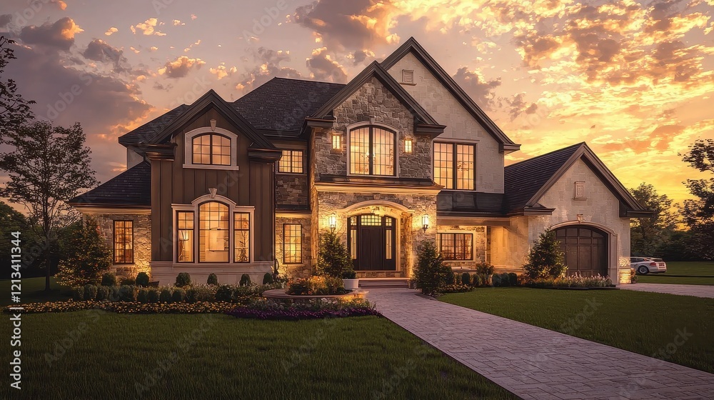 Breathtaking daytime view of a McMansion highlighting its grandeur. Breathtaking daytime view of a McMansion highlighting its grandeur.