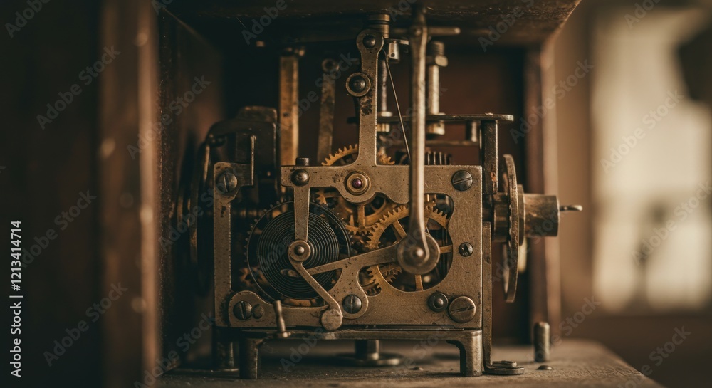 Fototapeta premium Antique Clockwork Mechanism: Intricate Gears in Rustic Setting