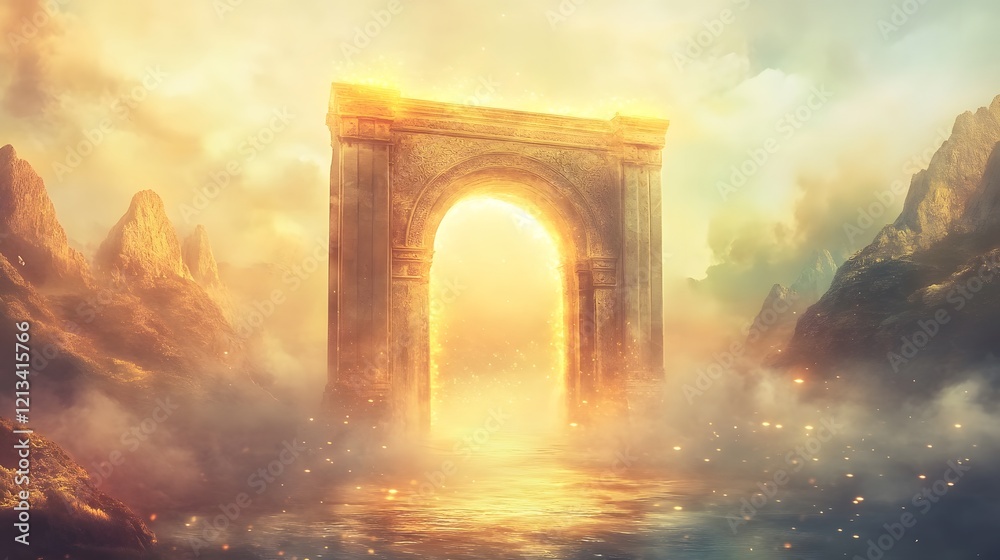 Fototapeta premium Golden Archway in a Mystical Mountain Landscape