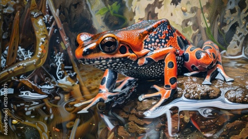 Silverstone poison frog (Ameerega silverstonei) in its habitat, AI generated image photo