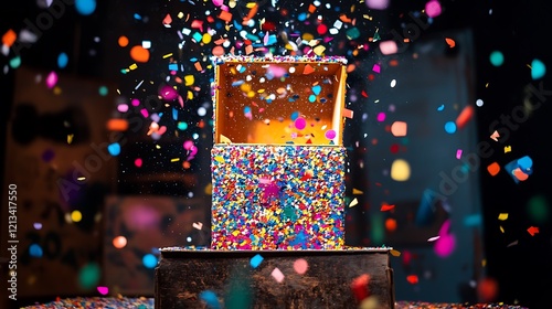 Colorful Jack-in-the-Box opening with a flurry of confetti filling the space with joy