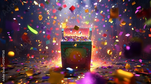 Colorful Jack-in-the-Box opening with a flurry of confetti filling the space with joy