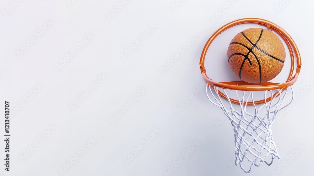 Miniature Basketball about to score in a small hoop against a light background. Playful and simple design suitable for various pro Miniature Basketball about to score in a small hoop against a light background. Playful and simple design suitable for various pro