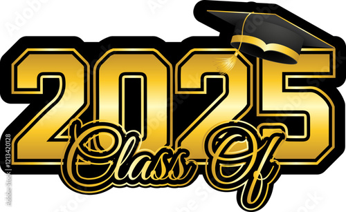 black and gold Graduate class of 2025 design on transparent background