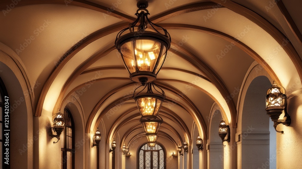 Fototapeta premium Elegant Archway Interior with Ornate Lighting Fixtures