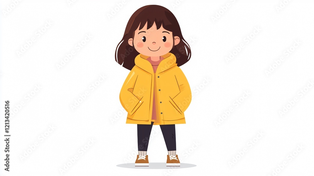 Wide Angle Portrait of Cute Girl in Yellow Jacket Wide Angle Portrait of Cute Girl in Yellow Jacket