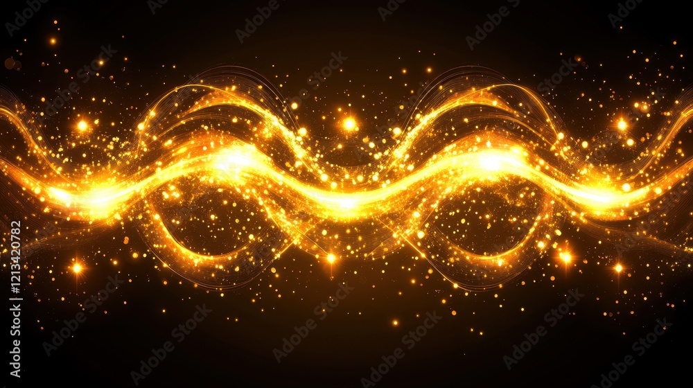 Fototapeta premium Golden Waves of Light and Sparkling Dust