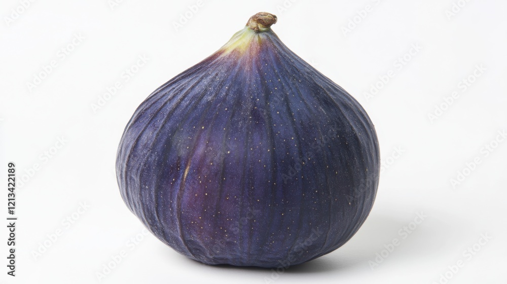 Fototapeta premium A single, ripe fig with its smooth, purple skin and slightly bulbous shape