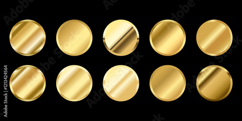 Golden gradients set. Round Circle badge Metallic gold gradients. Elegant gold swatch palette collection. A creative element for your design or logo banner and medals.