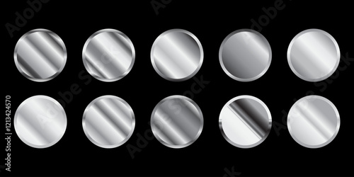 Silver gradients set.Round Circle badge Metallic gray gradients. Elegant gold swatch palette collection. A creative element for your design or logo banner and medals.