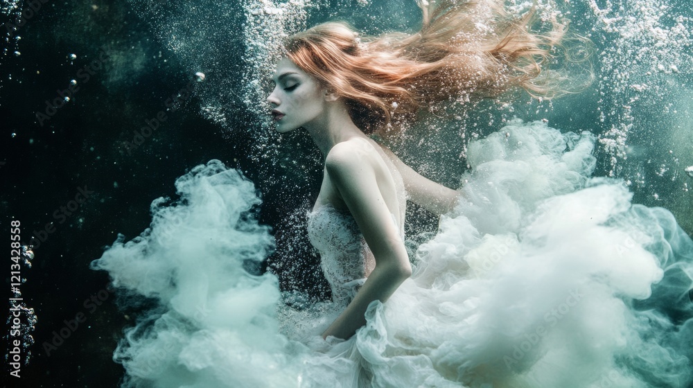 Underwater portrait of a woman in flowing fabric Underwater portrait of a woman in flowing fabric