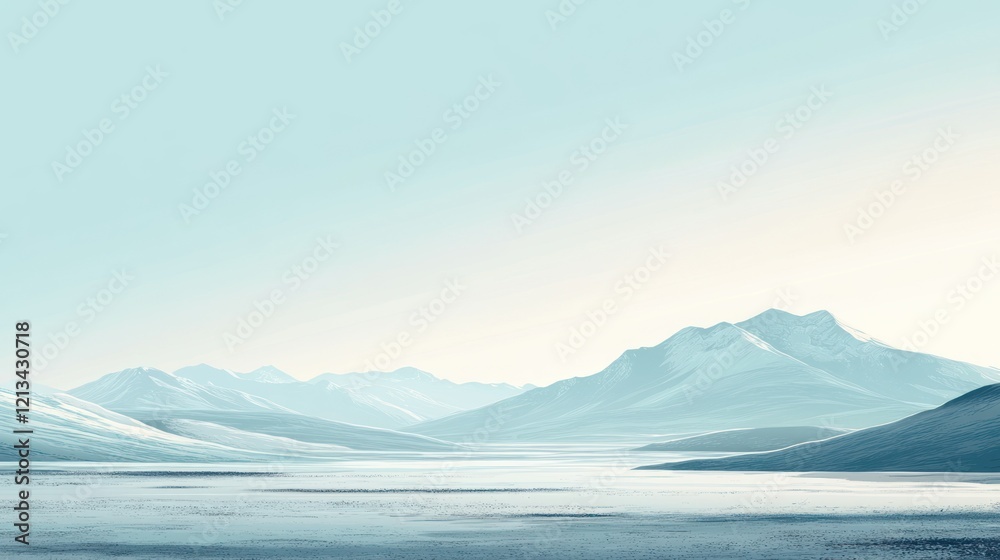 Serene snow-capped mountains reflecting in a calm lake under a clear sky. Serene snow-capped mountains reflecting in a calm lake under a clear sky.