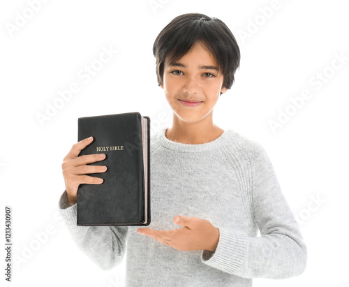 Little boy with Bible isola...