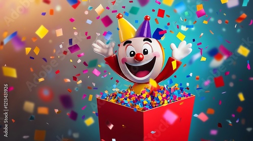 Fun Jack-in-the-Box with confetti bursting in a flurry of joyful colors