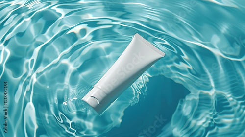 Minimalist White Cosmetic Tube Floating on Water Surface photo