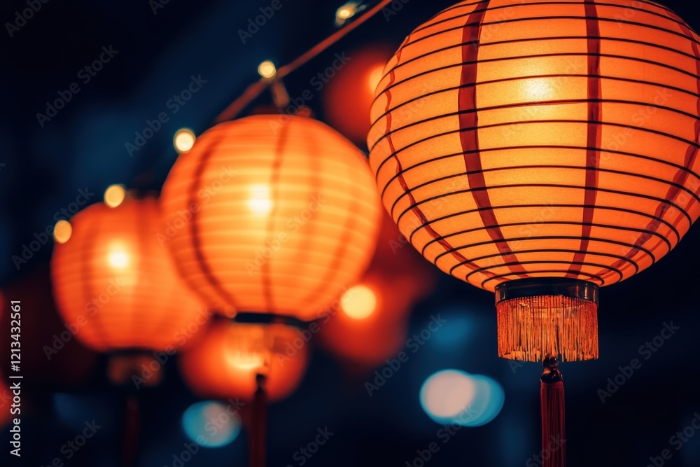 Illuminated lanterns illuminate night market, festive mood. Illuminated lanterns illuminate night market, festive mood.