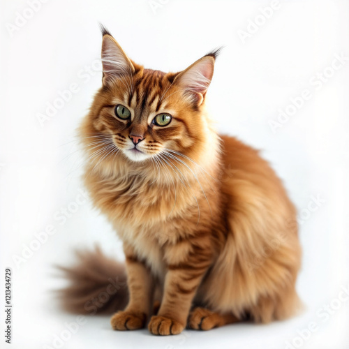 Majestic Somali Cat with Striking Green Eyes on White Background photo