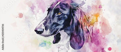 Beautiful Afghan Hound Dog Watercolor Portrait - Cute and Playful Pet Illustration photo