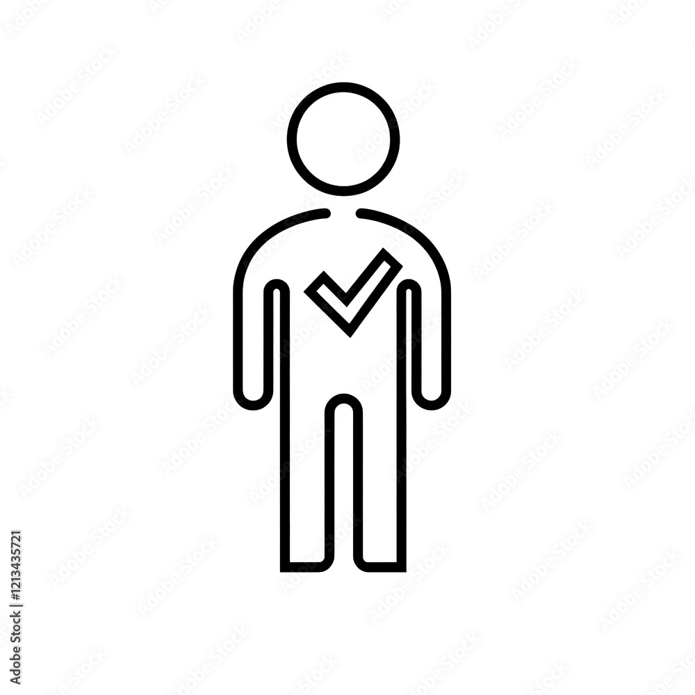 Approved person icon, check mark symbol. Approved person icon, check mark symbol.
